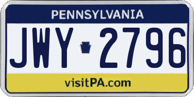 PA license plate JWY2796