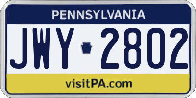 PA license plate JWY2802