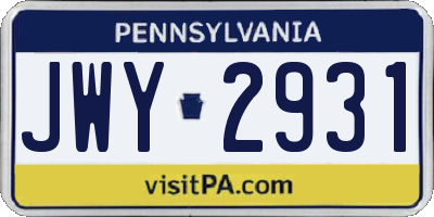 PA license plate JWY2931