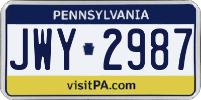 PA license plate JWY2987