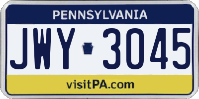 PA license plate JWY3045