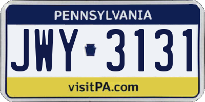 PA license plate JWY3131
