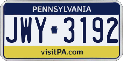 PA license plate JWY3192