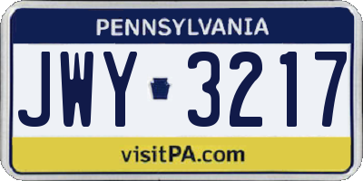 PA license plate JWY3217