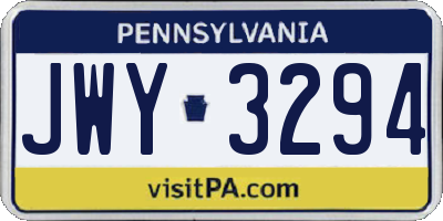 PA license plate JWY3294
