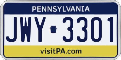 PA license plate JWY3301