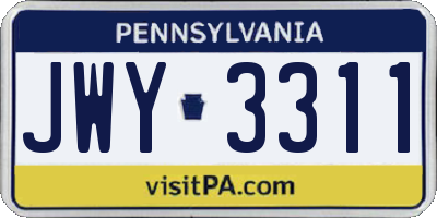 PA license plate JWY3311