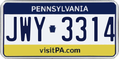 PA license plate JWY3314