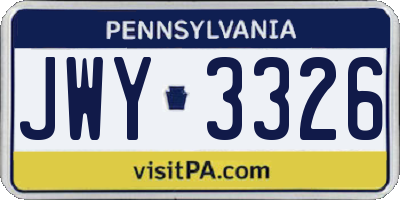 PA license plate JWY3326