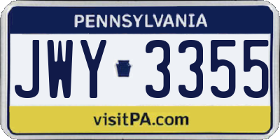 PA license plate JWY3355