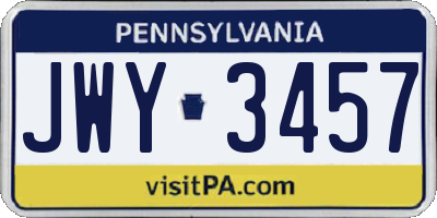 PA license plate JWY3457