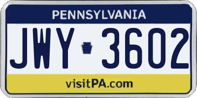 PA license plate JWY3602