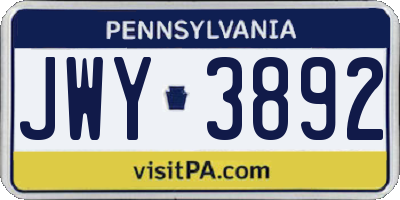 PA license plate JWY3892