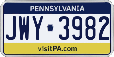 PA license plate JWY3982