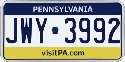 PA license plate JWY3992