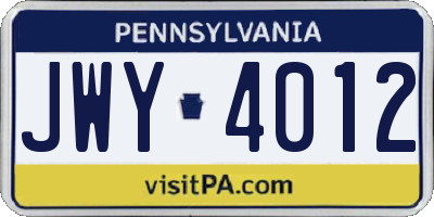 PA license plate JWY4012