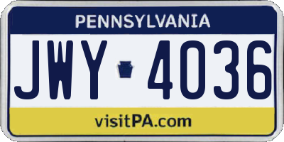 PA license plate JWY4036