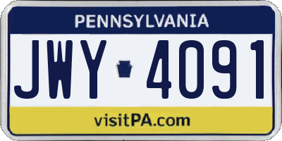 PA license plate JWY4091
