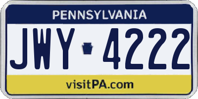 PA license plate JWY4222