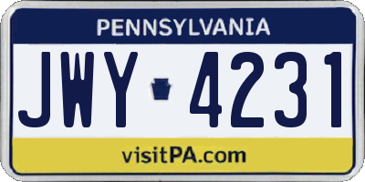 PA license plate JWY4231