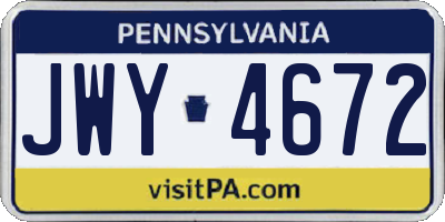 PA license plate JWY4672