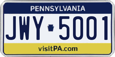 PA license plate JWY5001
