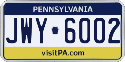 PA license plate JWY6002