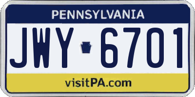 PA license plate JWY6701