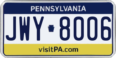 PA license plate JWY8006