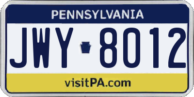PA license plate JWY8012