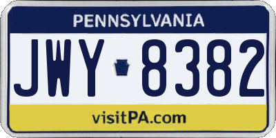 PA license plate JWY8382