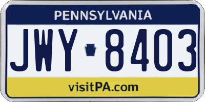 PA license plate JWY8403