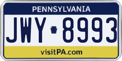 PA license plate JWY8993