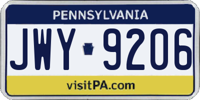 PA license plate JWY9206