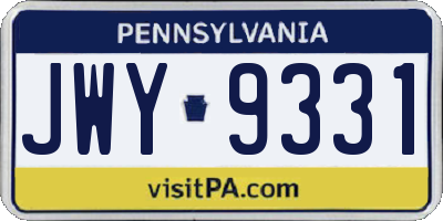 PA license plate JWY9331