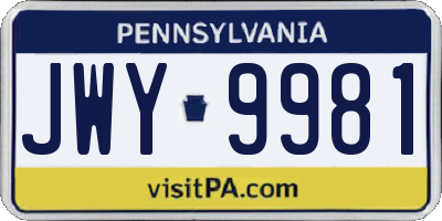 PA license plate JWY9981