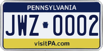 PA license plate JWZ0002