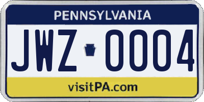 PA license plate JWZ0004