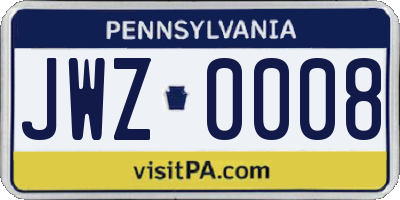 PA license plate JWZ0008