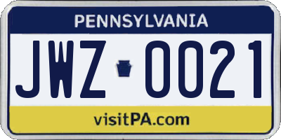 PA license plate JWZ0021