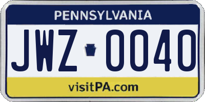 PA license plate JWZ0040