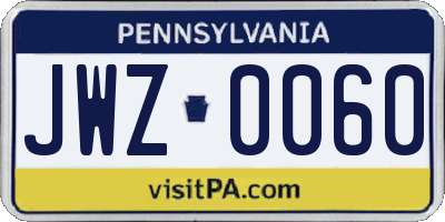 PA license plate JWZ0060