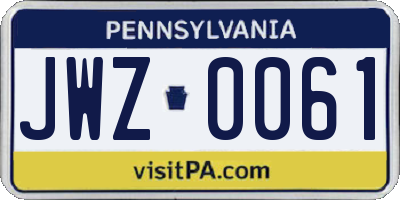 PA license plate JWZ0061