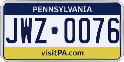 PA license plate JWZ0076