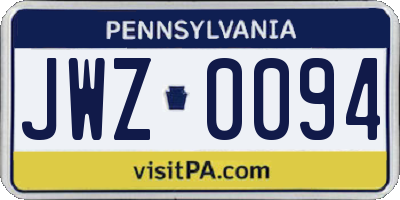 PA license plate JWZ0094