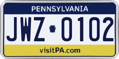 PA license plate JWZ0102