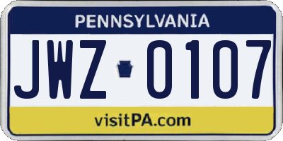 PA license plate JWZ0107