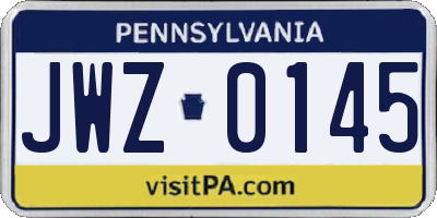 PA license plate JWZ0145