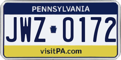 PA license plate JWZ0172