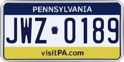 PA license plate JWZ0189
